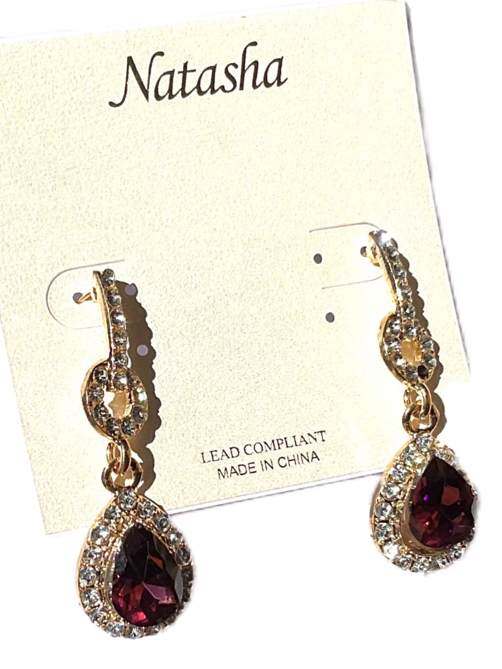 Natasha Gold Tone Faux Diamonds Tear Drop Earrings